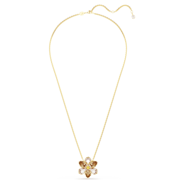 Idyllia pendant and brooch Mixed cuts, Flower, Multicolored, Gold-tone plated - Image 3