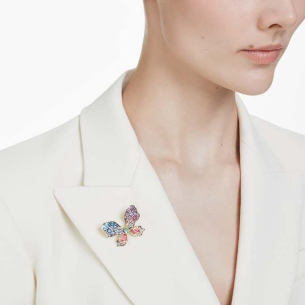 Idyllia pendant and brooch Mixed cuts, Pavé, Butterfly, Multicolored, Gold-tone plated - Image 6