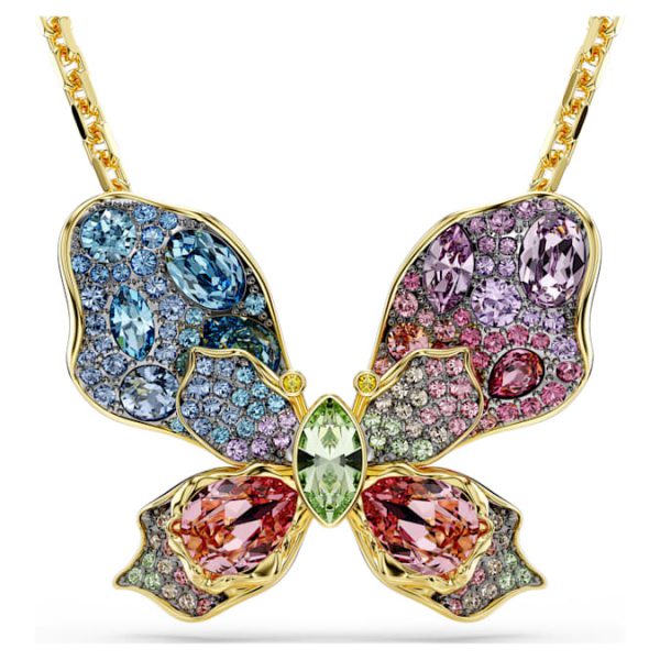 Idyllia pendant and brooch Mixed cuts, Pavé, Butterfly, Multicolored, Gold-tone plated - Image 2