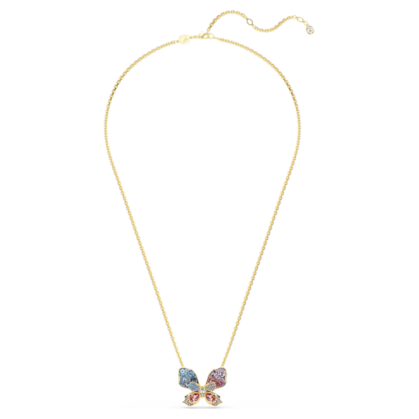 Idyllia pendant and brooch Mixed cuts, Pavé, Butterfly, Multicolored, Gold-tone plated - Image 3