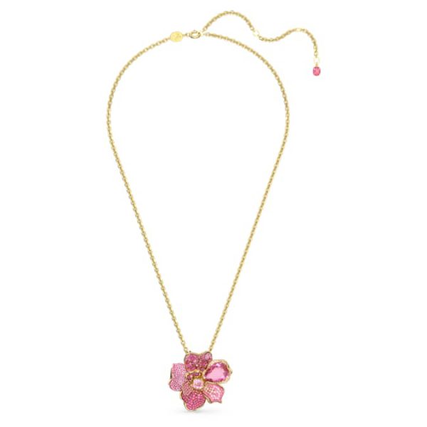 Idyllia pendant and brooch Pavé, Flower, Pink, Gold-tone plated - Image 3