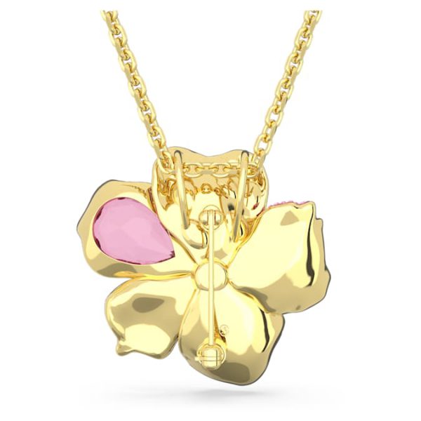 Idyllia pendant and brooch Pavé, Flower, Pink, Gold-tone plated - Image 5