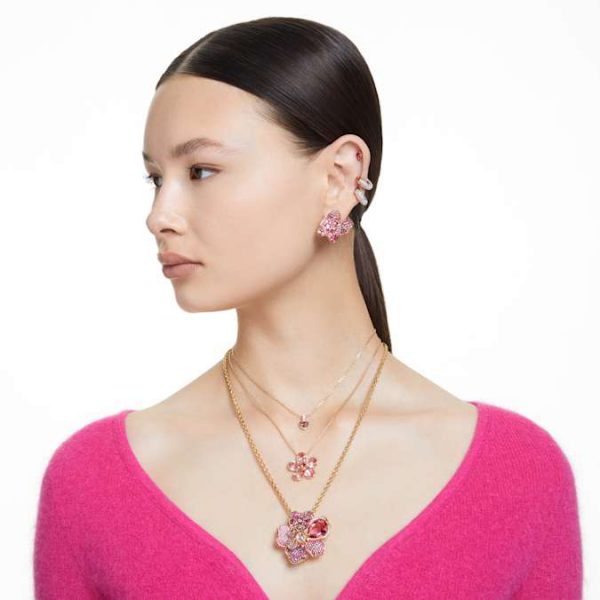 Idyllia pendant and brooch Pavé, Flower, Pink, Gold-tone plated - Image 7