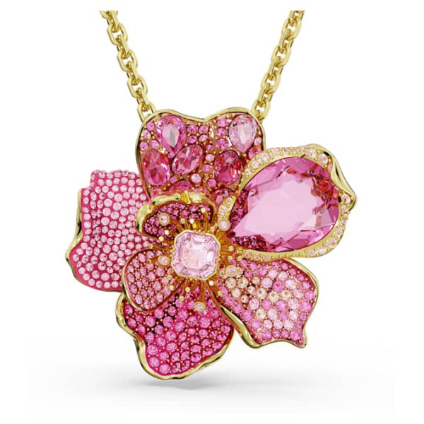 Idyllia pendant and brooch Pavé, Flower, Pink, Gold-tone plated - Image 2