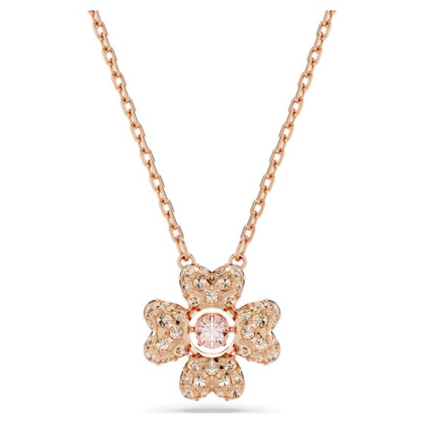 Idyllia pendant Clover, White, Rose gold-tone plated - Image 6
