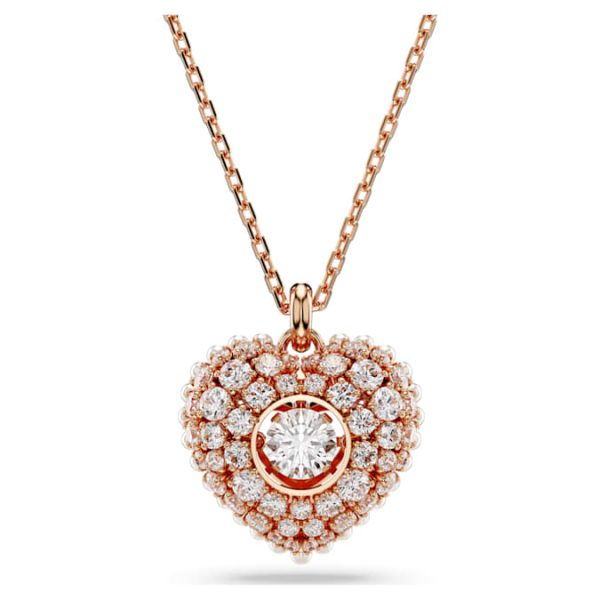 Idyllia pendant Crystal pearl, Heart, White, Rose gold-tone plated - Image 2