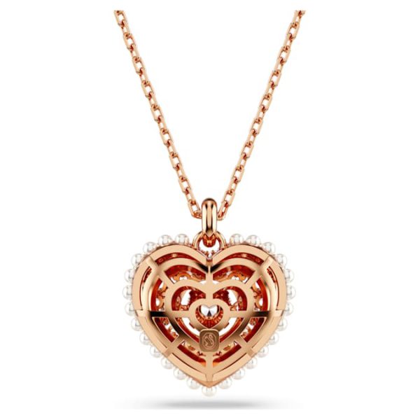 Idyllia pendant Crystal pearl, Heart, White, Rose gold-tone plated - Image 5