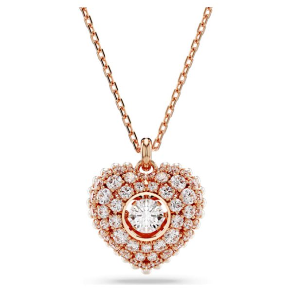 Idyllia pendant Crystal pearl, Heart, White, Rose gold-tone plated - Image 6