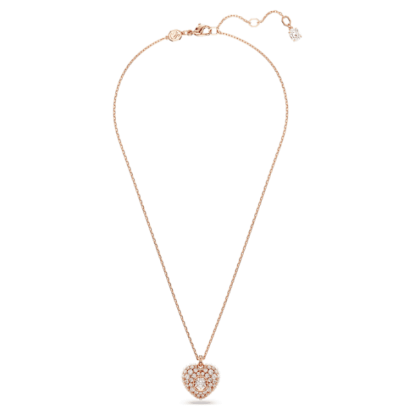 Idyllia pendant Crystal pearl, Heart, White, Rose gold-tone plated - Image 3