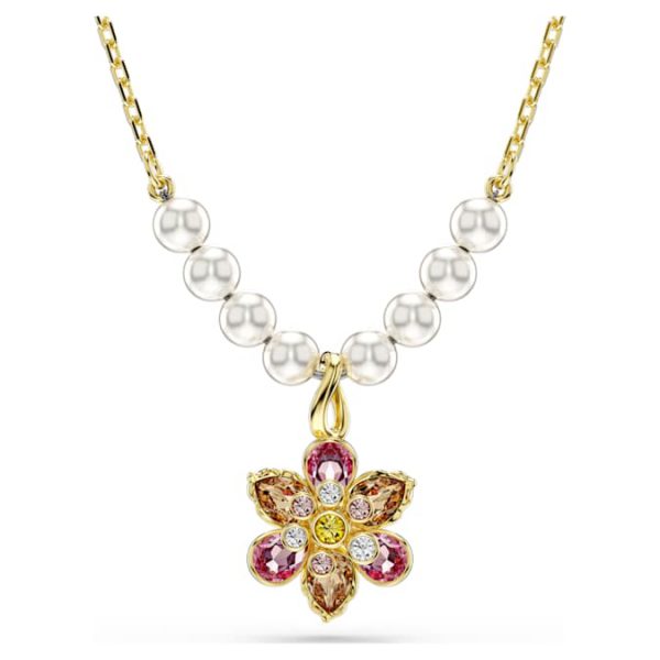 Idyllia pendant Crystal pearl, Mixed cuts, Flower, Multicolored, Gold-tone plated - Image 2