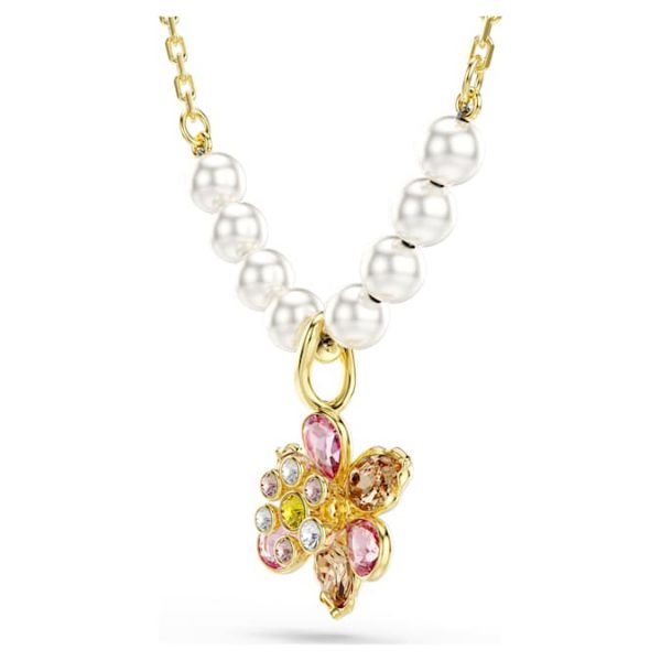 Idyllia pendant Crystal pearl, Mixed cuts, Flower, Multicolored, Gold-tone plated - Image 4