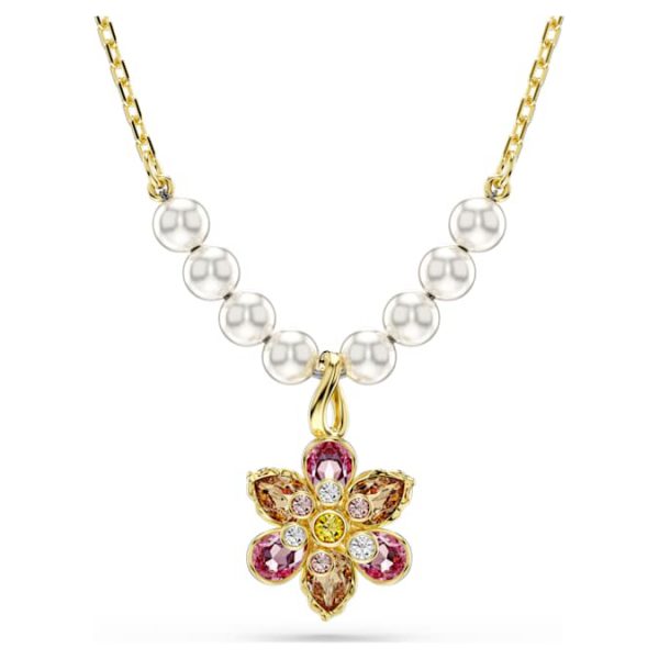 Idyllia pendant Crystal pearl, Mixed cuts, Flower, Multicolored, Gold-tone plated - Image 8