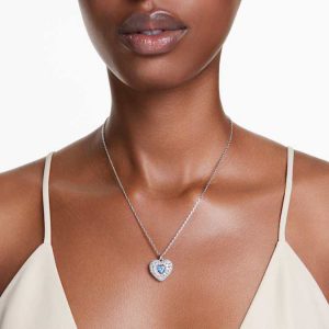 Idyllia pendant Heart, Blue, Rhodium plated