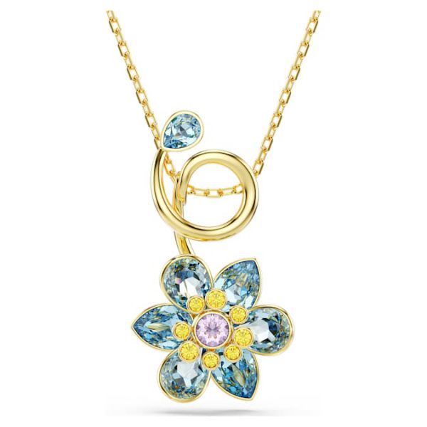 Idyllia pendant Mixed cuts, Flower, Blue, Gold-tone plated - Image 2