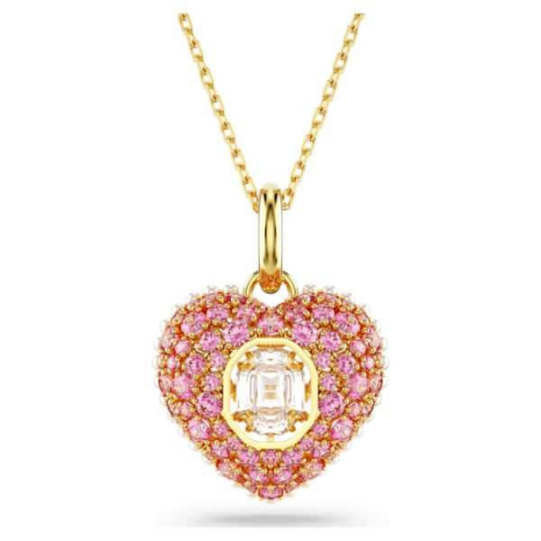 Idyllia pendant Octagon cut, Crystal pearl, Heart, Pink, Gold-tone plated - Image 2