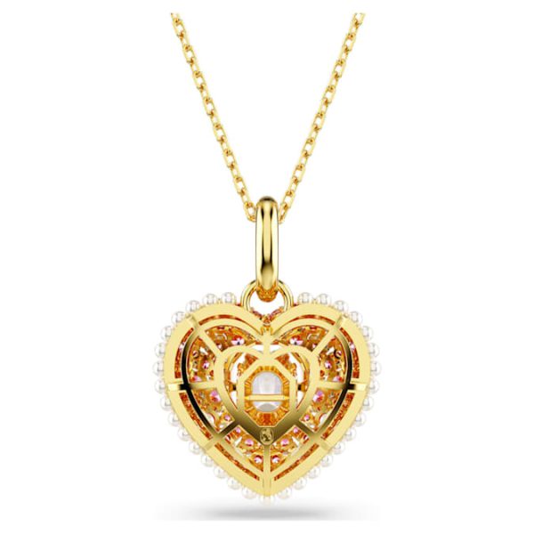 Idyllia pendant Octagon cut, Crystal pearl, Heart, Pink, Gold-tone plated - Image 5