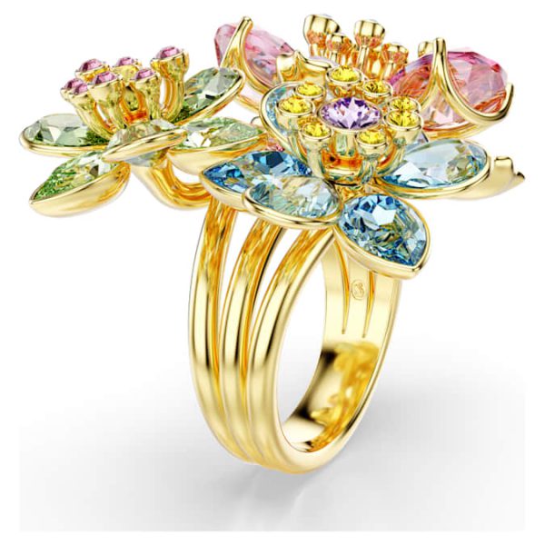 Idyllia ring Mixed cuts, Flower, Multicolored, Gold-tone plated - Image 3