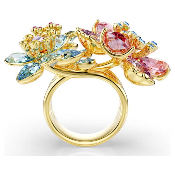 Idyllia ring Mixed cuts, Flower, Multicolored, Gold-tone plated - Image 4