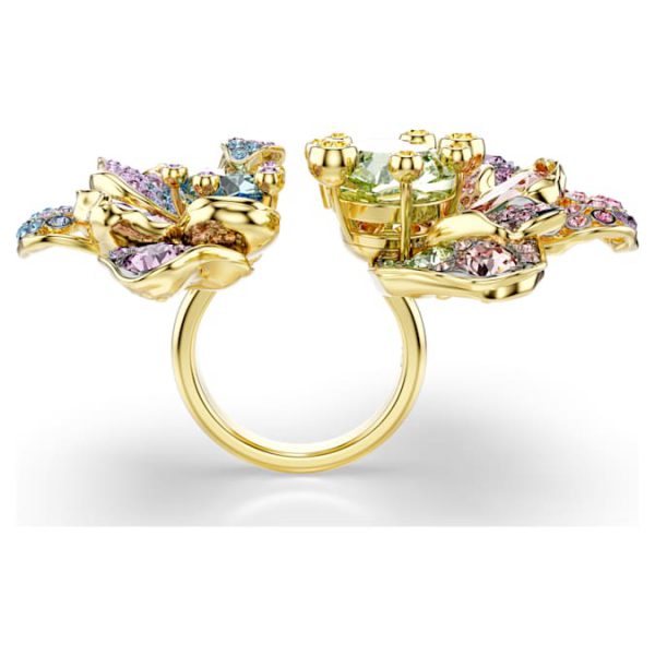 Idyllia ring Mixed cuts, Pavé, Flower, Multicolored, Gold-tone plated - Image 4