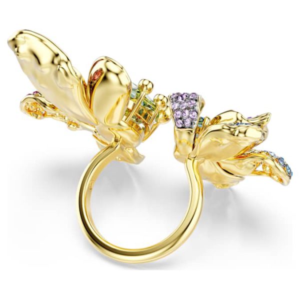 Idyllia ring Mixed cuts, Pavé, Flower, Multicolored, Gold-tone plated - Image 5