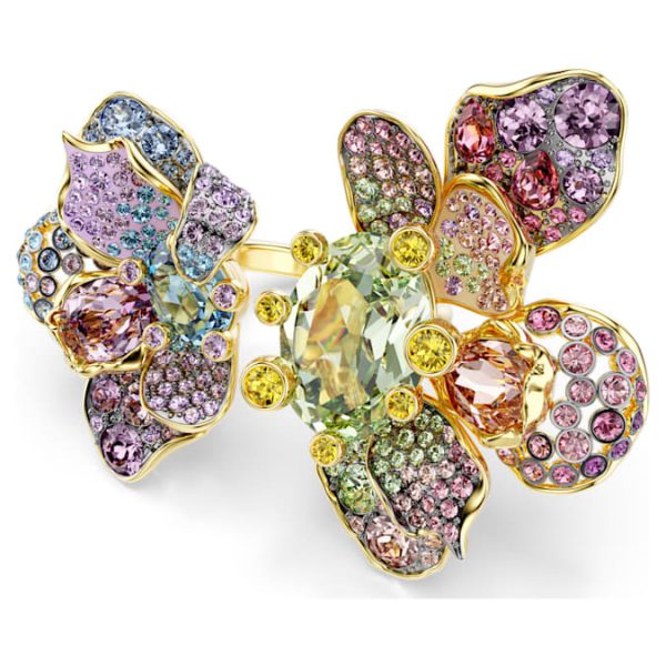 Idyllia ring Mixed cuts, Pavé, Flower, Multicolored, Gold-tone plated - Image 7