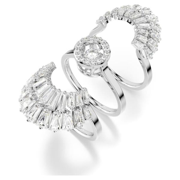Idyllia ring Set (3), Mixed cuts, Shell, White, Rhodium plated - Image 3