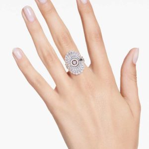 Idyllia ring Set (3), Mixed cuts, Shell, White, Rhodium plated