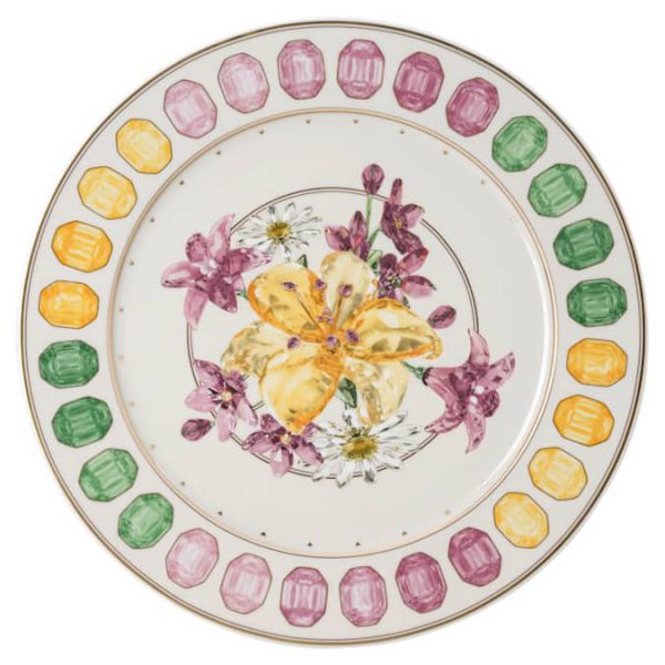 Idyllia service plate Porcelain, Crystal print motif, Bouquet, Multicolored