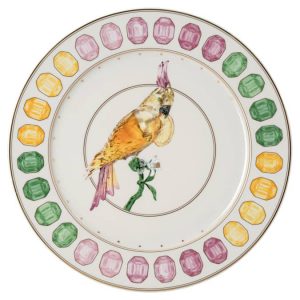 Idyllia service plate Porcelain, Crystal print motif, Cockatoo, Multicolored