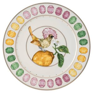 Idyllia service plate Porcelain, Crystal print motif, Flycatcher, Multicolored