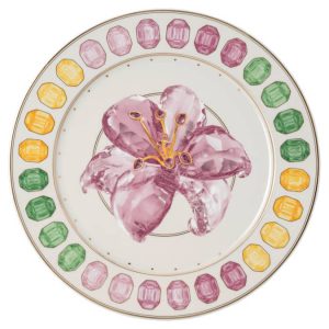 Idyllia service plate Porcelain, Crystal print motif, Lily, Multicolored