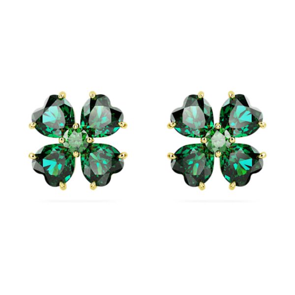 Idyllia stud earrings Clover, Green, Gold-tone plated - Image 2