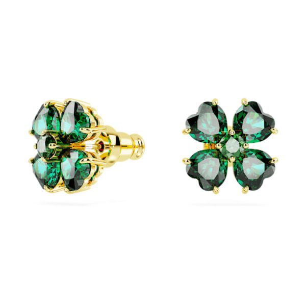 Idyllia stud earrings Clover, Green, Gold-tone plated - Image 3