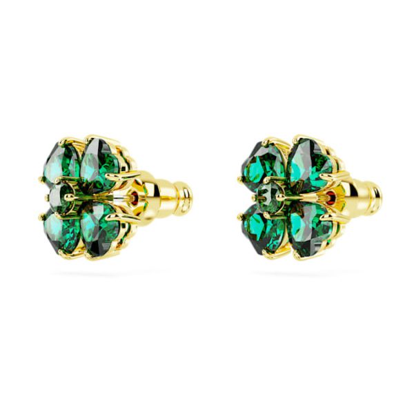 Idyllia stud earrings Clover, Green, Gold-tone plated - Image 4