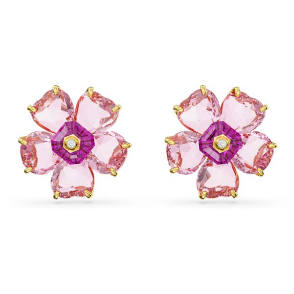 Idyllia stud earrings Flower, Pink, Gold-tone plated - Image 2