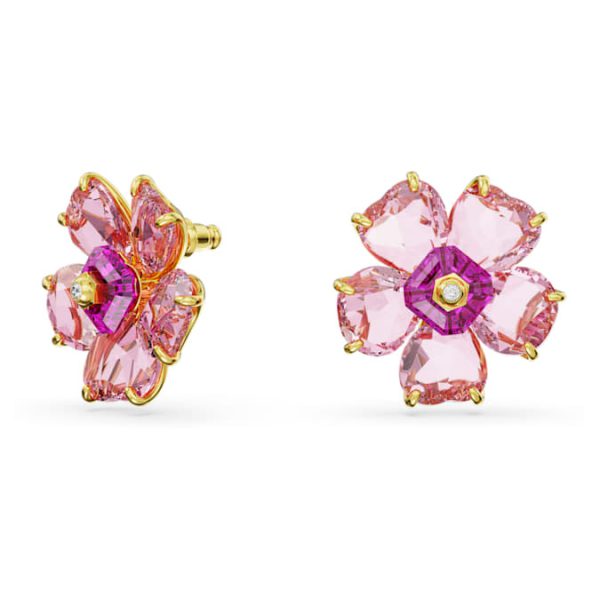 Idyllia stud earrings Flower, Pink, Gold-tone plated - Image 3