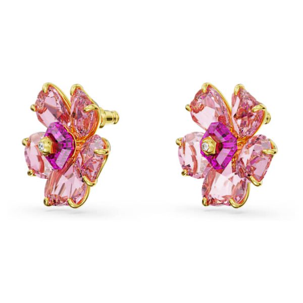 Idyllia stud earrings Flower, Pink, Gold-tone plated - Image 4