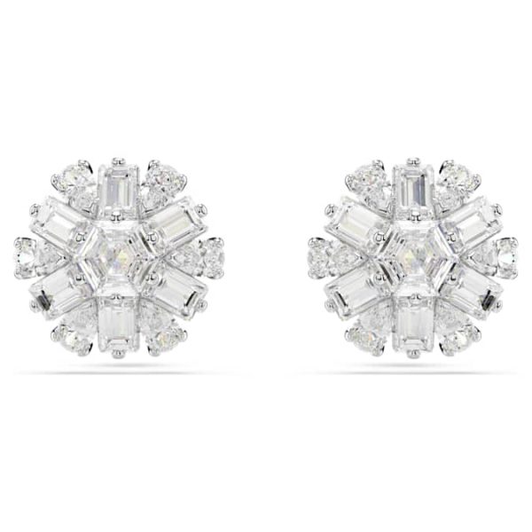 Idyllia stud earrings Mixed cuts, Snowflake, White, Rhodium plated - Image 2