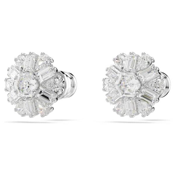 Idyllia stud earrings Mixed cuts, Snowflake, White, Rhodium plated - Image 4