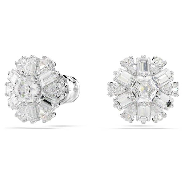 Idyllia stud earrings Mixed cuts, Snowflake, White, Rhodium plated - Image 6
