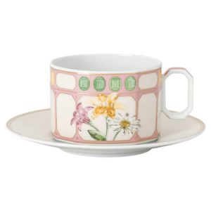 Idyllia teacup with saucer Porcelain, Crystal print motif, Bouquet, Multicolored