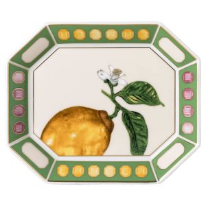 Idyllia tray Porcelain, Crystal print motif, Citron, Small, Multicolored