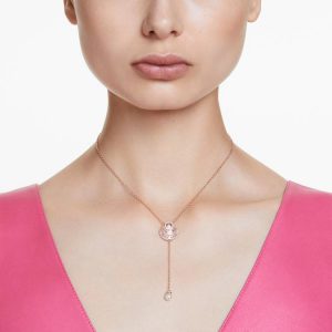 Idyllia Y pendant Crystal pearl, Shell, White, Rose gold-tone plated