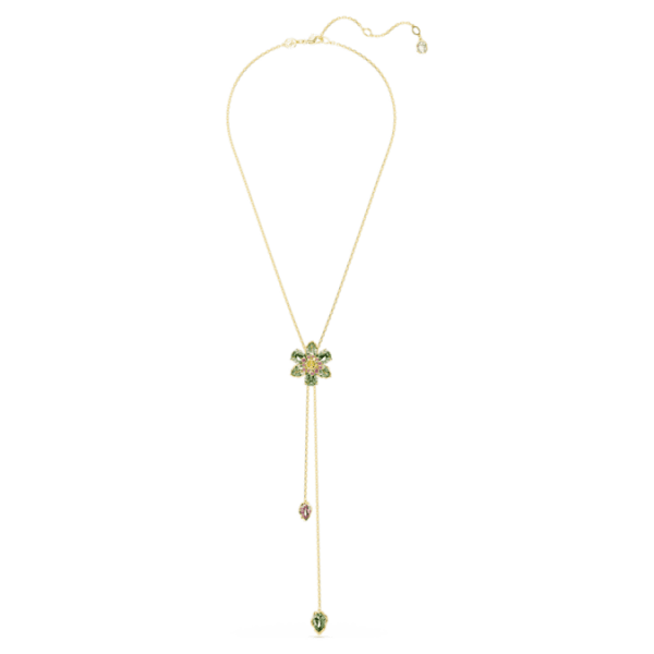 Idyllia Y pendant Mixed cuts, Flower, Multicolored, Gold-tone plated - Image 3