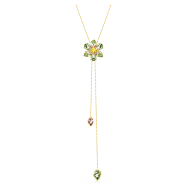 Idyllia Y pendant Mixed cuts, Flower, Multicolored, Gold-tone plated - Image 6