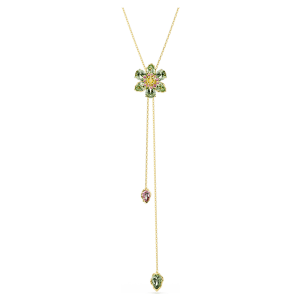Idyllia Y pendant Mixed cuts, Flower, Multicolored, Gold-tone plated - Image 2