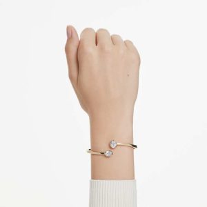 Imber bangle Mixed cuts, White, Gold-tone plated