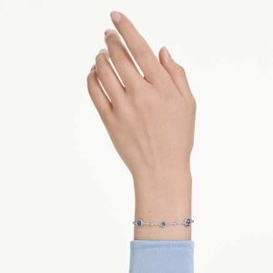 Imber bracelet Round cut, Blue, Rhodium plated