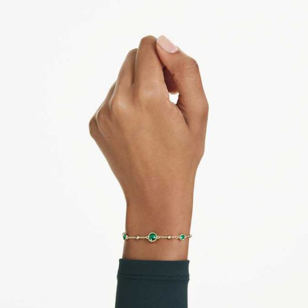 Imber bracelet Round cut, Green, Gold-tone plated - Image 7