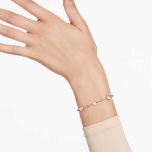 Imber bracelet Round cut, Scattered design, White, Gold-tone plated